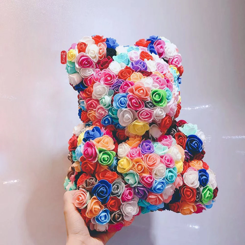 40 см медведь из роз красный и розовый игрушечный искусственные мыльные цветы