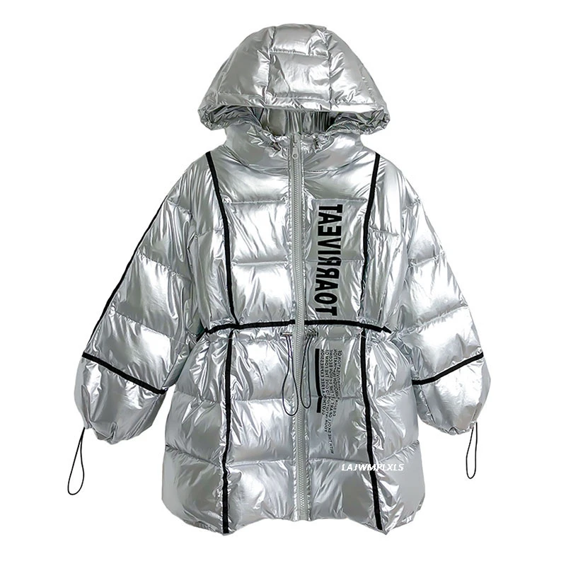 2021 Блестящая Серебристая модная осенне-зимняя одежда пуховик из хлопка Женское