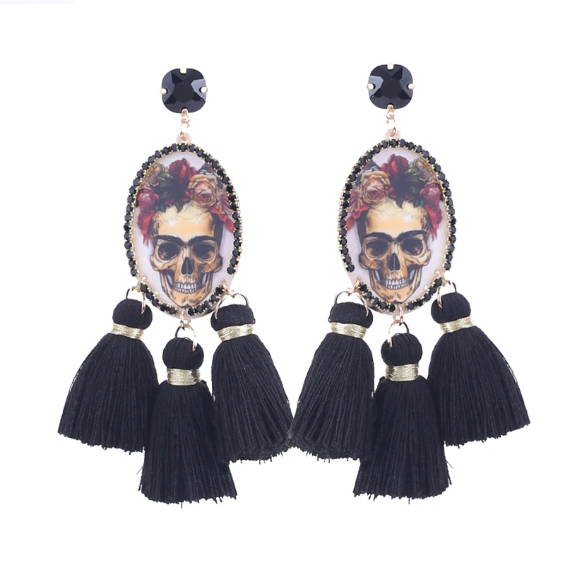 E1292 Skull Tassel Sehuoran, серьги с кисточками в виде большого ангела для женщин, Эффектные серьги с кристаллами, модные ювелирные изделия Oorbellen Brincos - Окраска металла: E1292 Skull Tassel