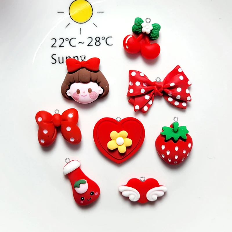 

Kawaii Resin Red Charm Bow Heart DIY Scrapbooking for Hairclip Earring Keychain Jewelry Accessory Making
