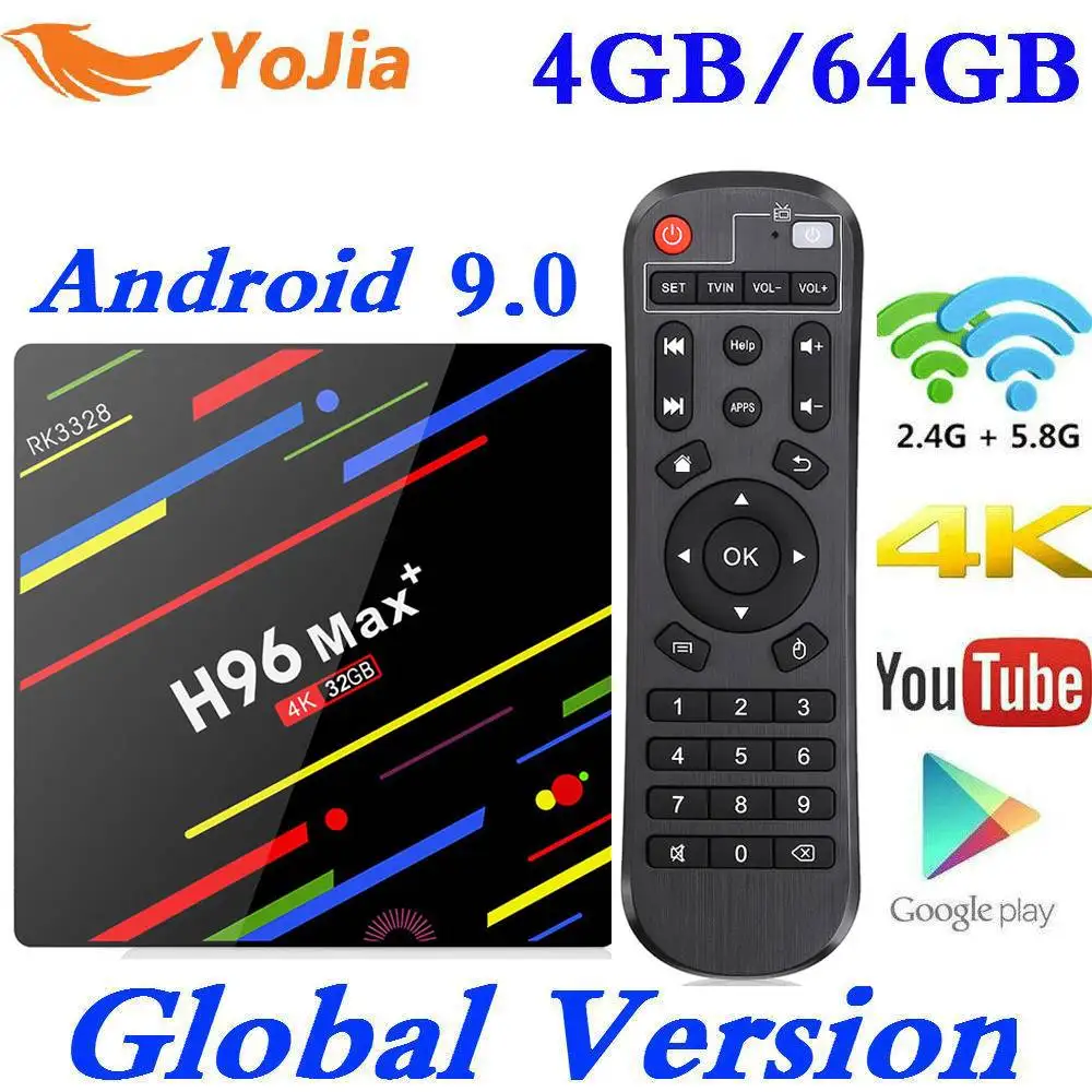 4 ГБ ОЗУ 64 Гб ПЗУ 4K Smart tv Box Android 9,0 H96 MAX Plus RK3328 телеприставка 2,4/5G wifi H96Max+ Youtube медиаплеер 2G16G