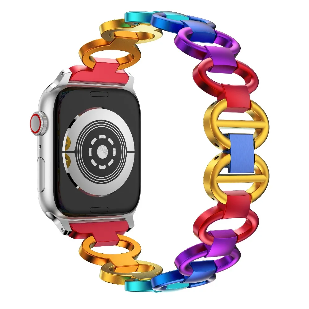 Ремешок для часов из алюминиевого сплава Apple Watch 6 5 4 38 мм 42 роскошный Радужный