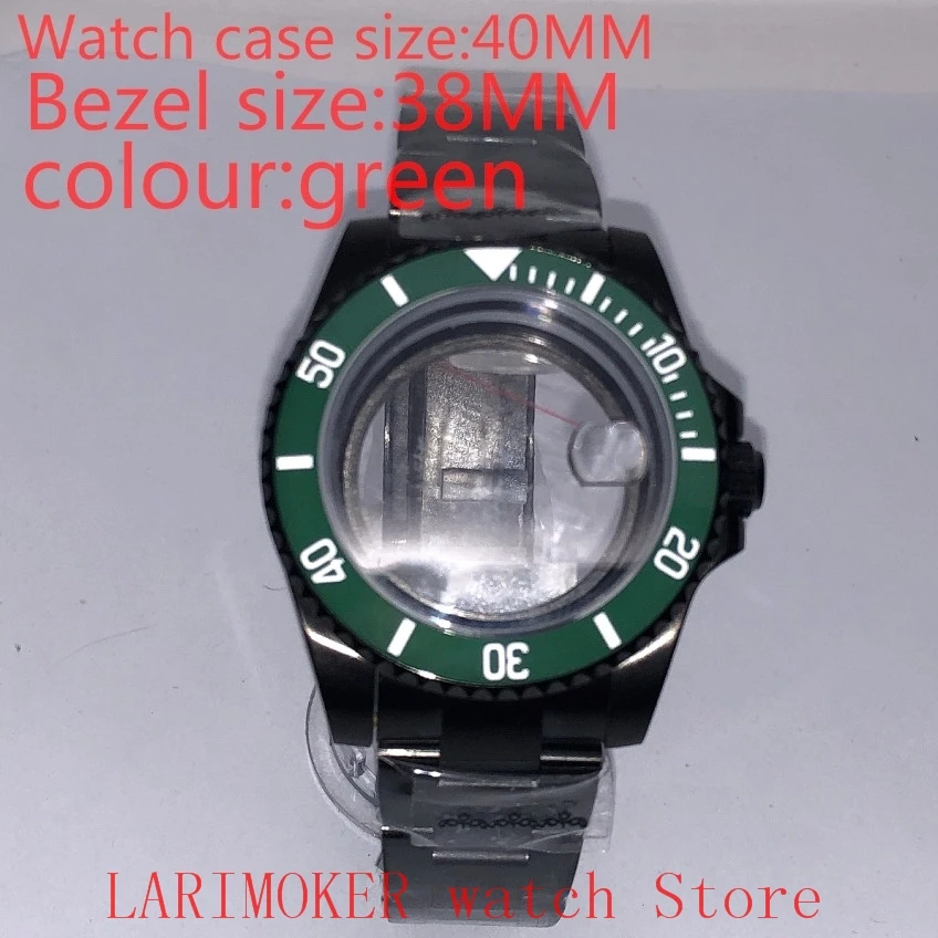 

Suitable for NH35 NH36 Miyota 8215 40mm 904L stainless steel case, transparent black back cover, with bezel, green