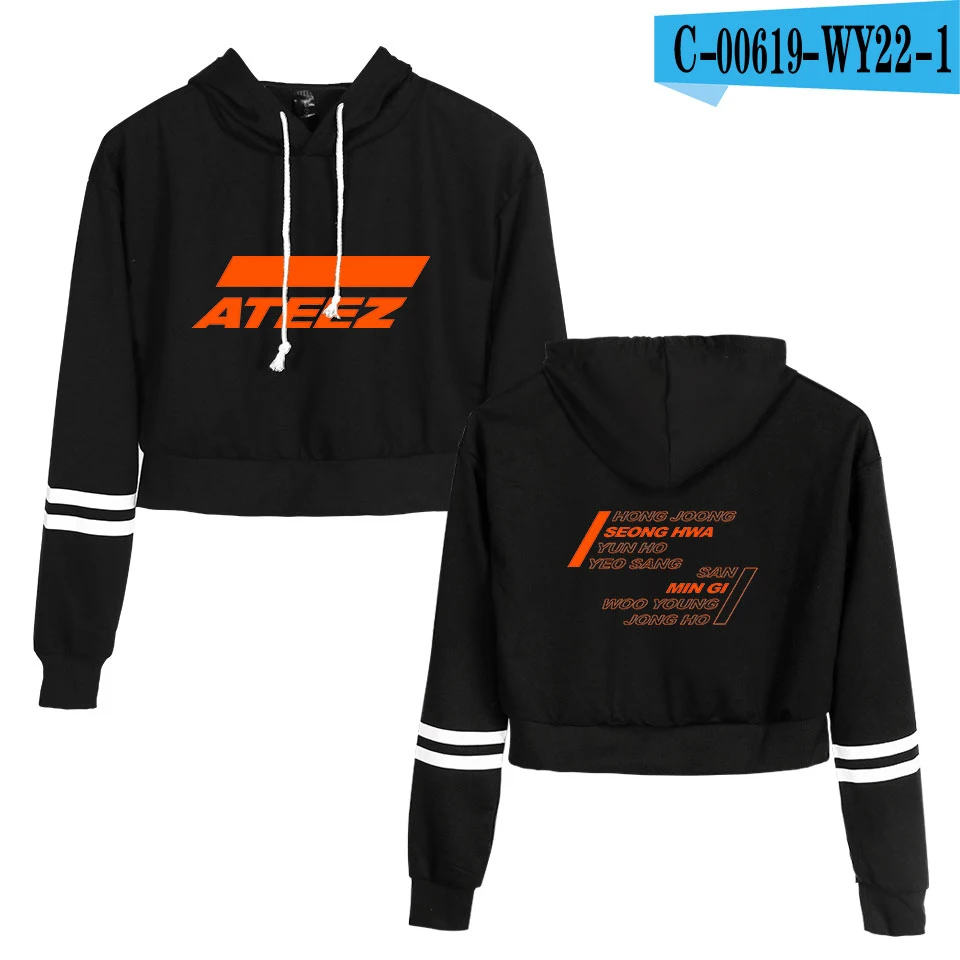 Ateez Kpop свитшоты женские корейские пупок толстовки Толстовка классная, с принтом сексуальная стильная новая популярная Harajuku пуловер уличная - Цвет: Black