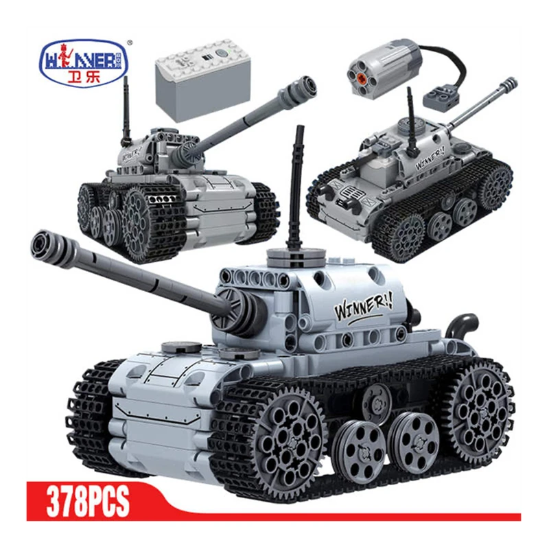 В наличии H & HXY KAIZHI 7117 378 шт Военная серия Танк модель с мотором строительные