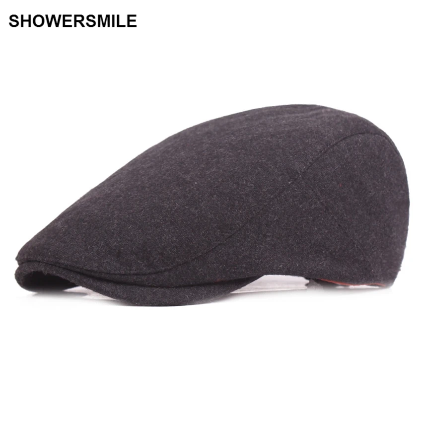 SHOWERSMILE брендовые бордовые шерстяные твидовые колпачки для женщин и мужчин, винтажные теплые зимние плоский берет, повседневные подарки, британские шапки