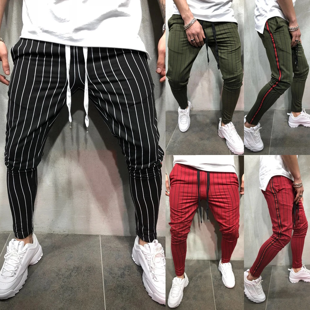 Мужские повседневные полосатые длинные брюки плотные городские облегающие