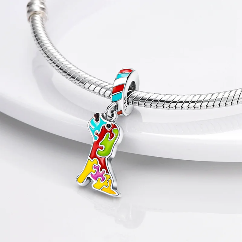 

Original 925 Sterling Silver Color Puzzle Dog Charms Beads Fits Original Pandora Bracelet 925 Silver Pendant Women DIY Jewelry