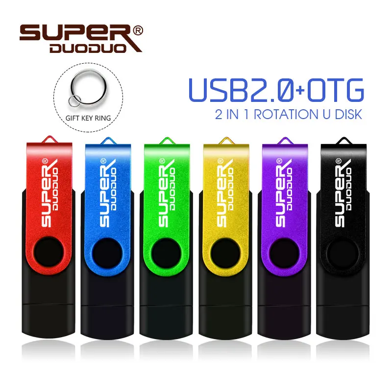 2 в 1 OTG USB флеш-накопитель вращающийся флеш-накопитель 8 ГБ 16 ГБ USB 2,0 U диск 32 Гб 64 Гб 128 ГБ Флешка USB карта памяти с кольцом для ключей