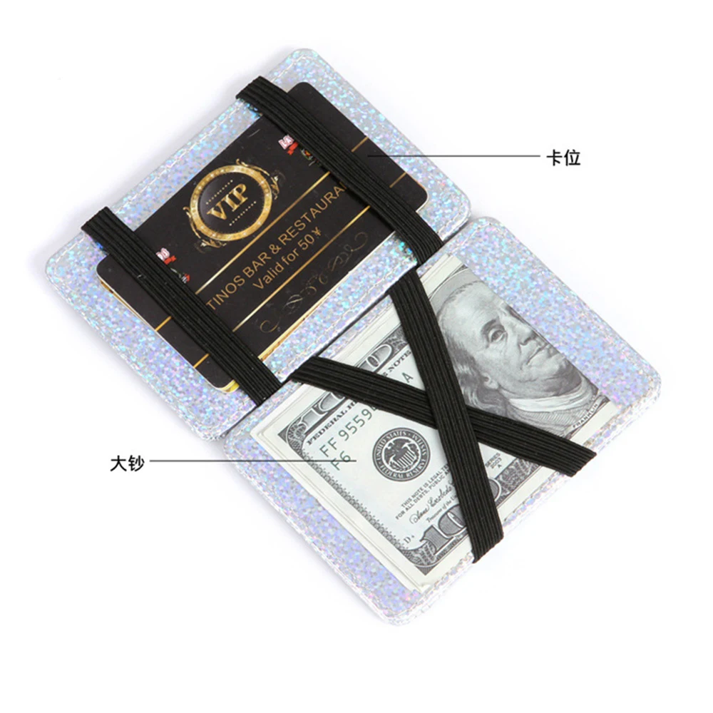 Magic Wallet Money Clip Card ID Slim Light Flip Leather Purse Clamp Money Case With Elastic Band Bifold Business Leather Wallet