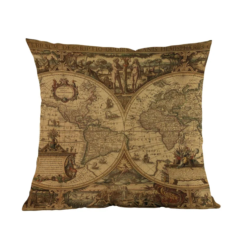 Retro Style Antique Map Ancient World Sepia Maps LInen Throw Pillow Case Home Study Room Sofa Car Decorative Cushion Cover 45x45 | Дом и сад
