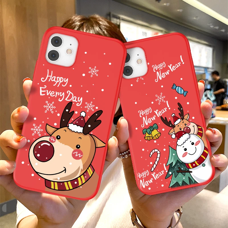 moskado TPU Red Santa Reindeer Phone Case for iphone 11 14 Pro Max 12 13 Mini X XR XS Max 7 8 Plus Dust-proof Mobile Phone Shell