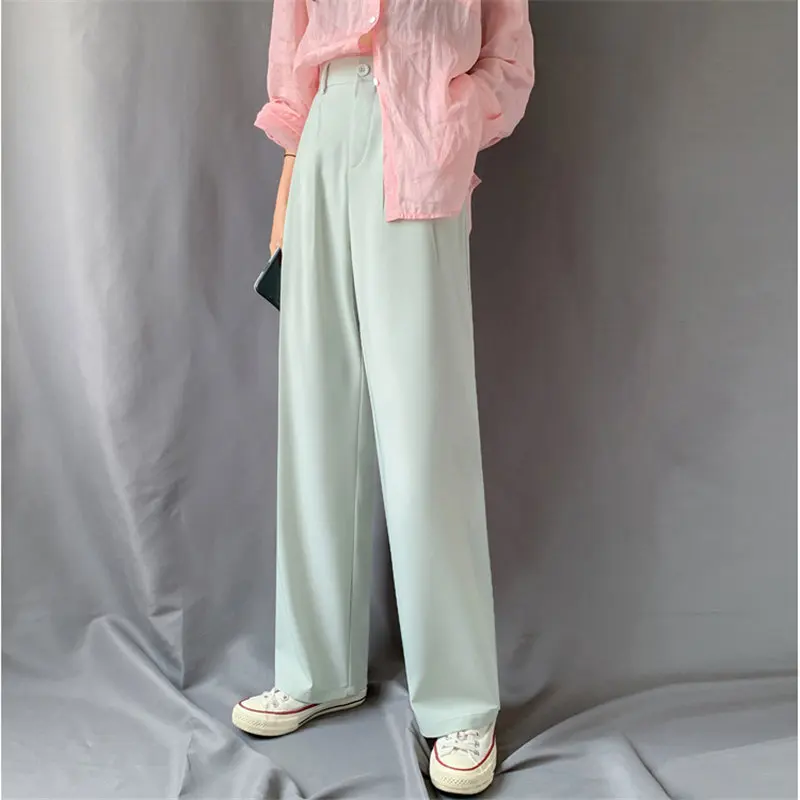 

HziriP 2021 Retro Solid All Match Slender Straight High Waist Slim OL Chic All Match Brief Plus Large Size New Full Length Pants