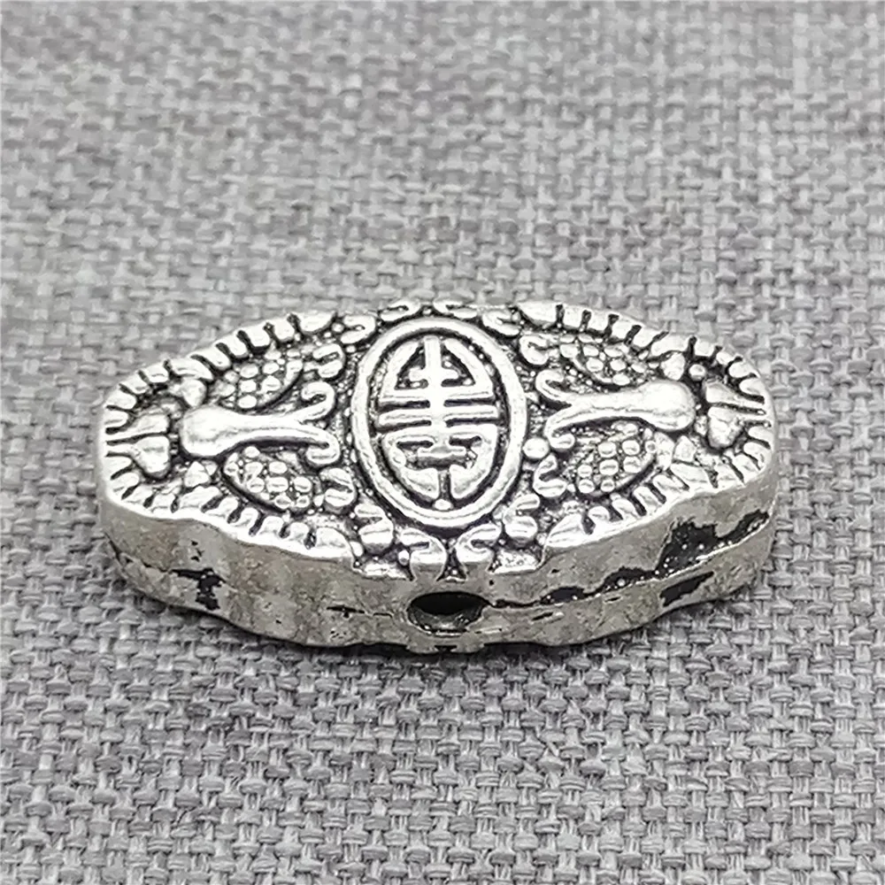 

2 Pieces 925 Sterling Silver Chinese Shou Longevity Beads for Bracelet Necklace