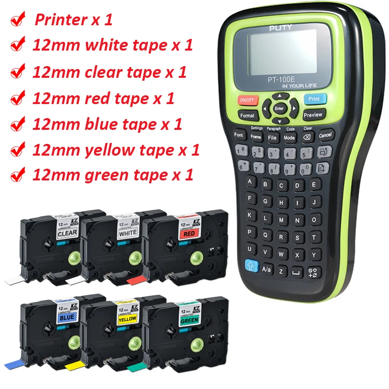 

(С 6 этикетками) Φ портативный принтер для 6 мм, 9 мм, 12 мм совместимый с зеркальными лентами, ручной кабель, самоклеящийся этикеток