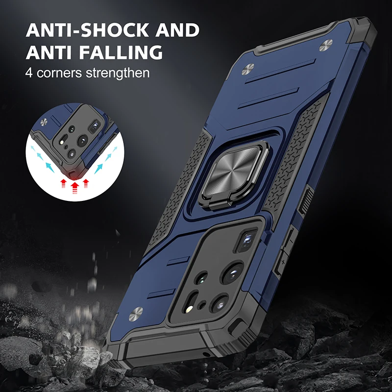 

Shockproof Armor Phone Case For Samsung Galaxy A01 A11 A21 A31 A41 A21S S20 Ultra Plus Aluminum Metal Magnetic Ring Stand Cover