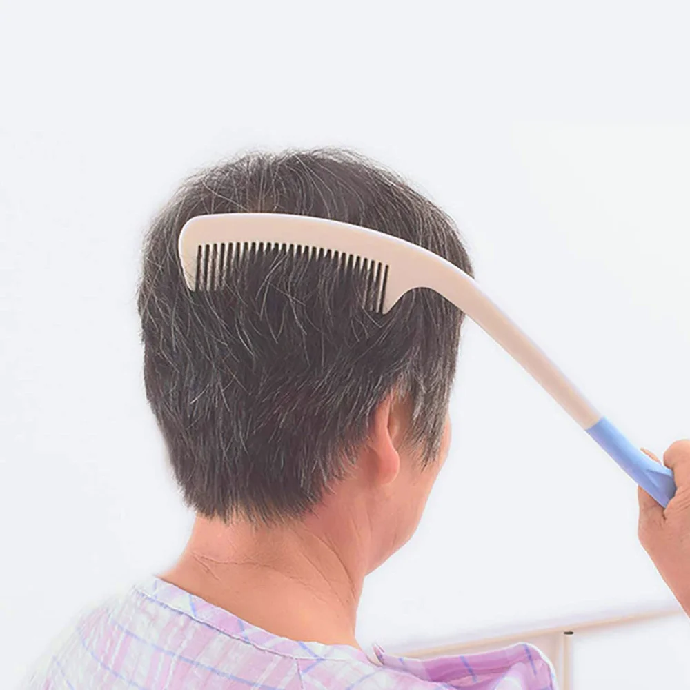 

38cm Curved Hair Comb Long Handle Comb for The Aged Disabled People(White, Blue)