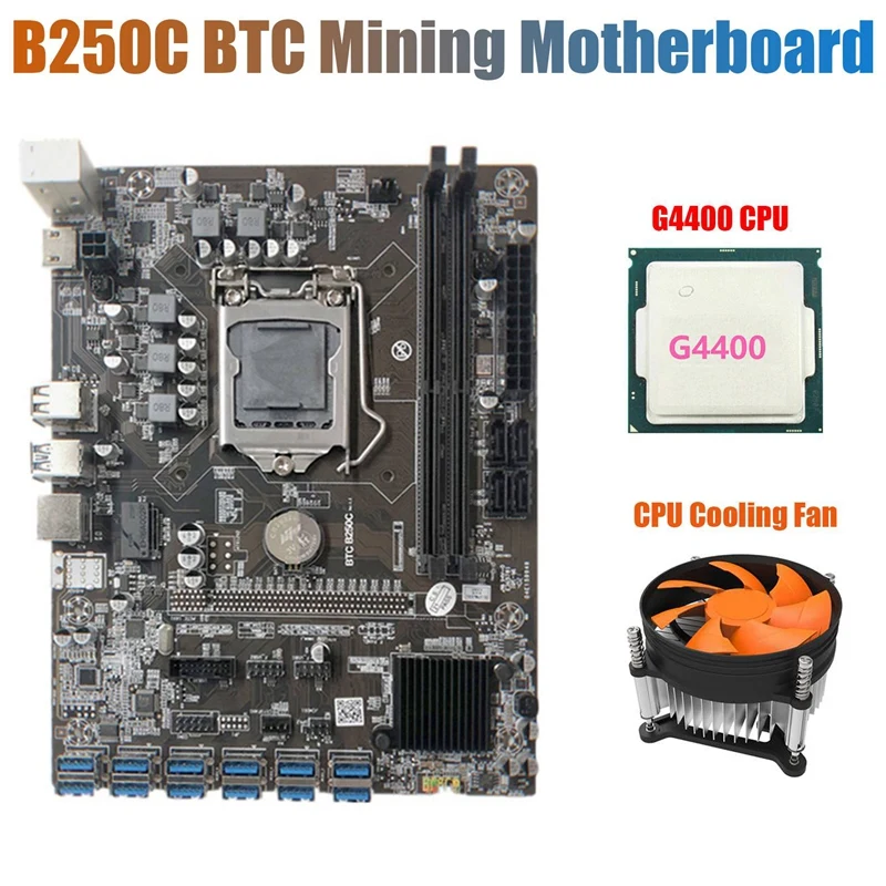 

Материнская плата для майнинга B250C с охлаждающим вентилятором + ЦПУ G4400 12 PCIE на USB3.0 слот GPU LGA1151 поддержка DDR4 DIMM RAM для майнинга