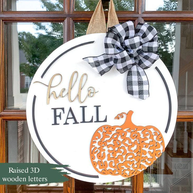 

Круглая деревянная Осенняя приветственная вывеска, деревенский подвесной орнамент для дома, сада, фермерского декора ALI88