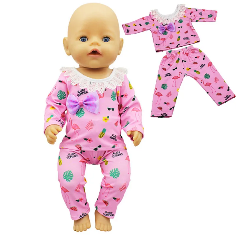 

2021Newest Doll Dress Fashion Casual Wear Flamingo Pajama Suit Handmade Girl Clothes for Doll Accessories DIY Toys Baby Doll