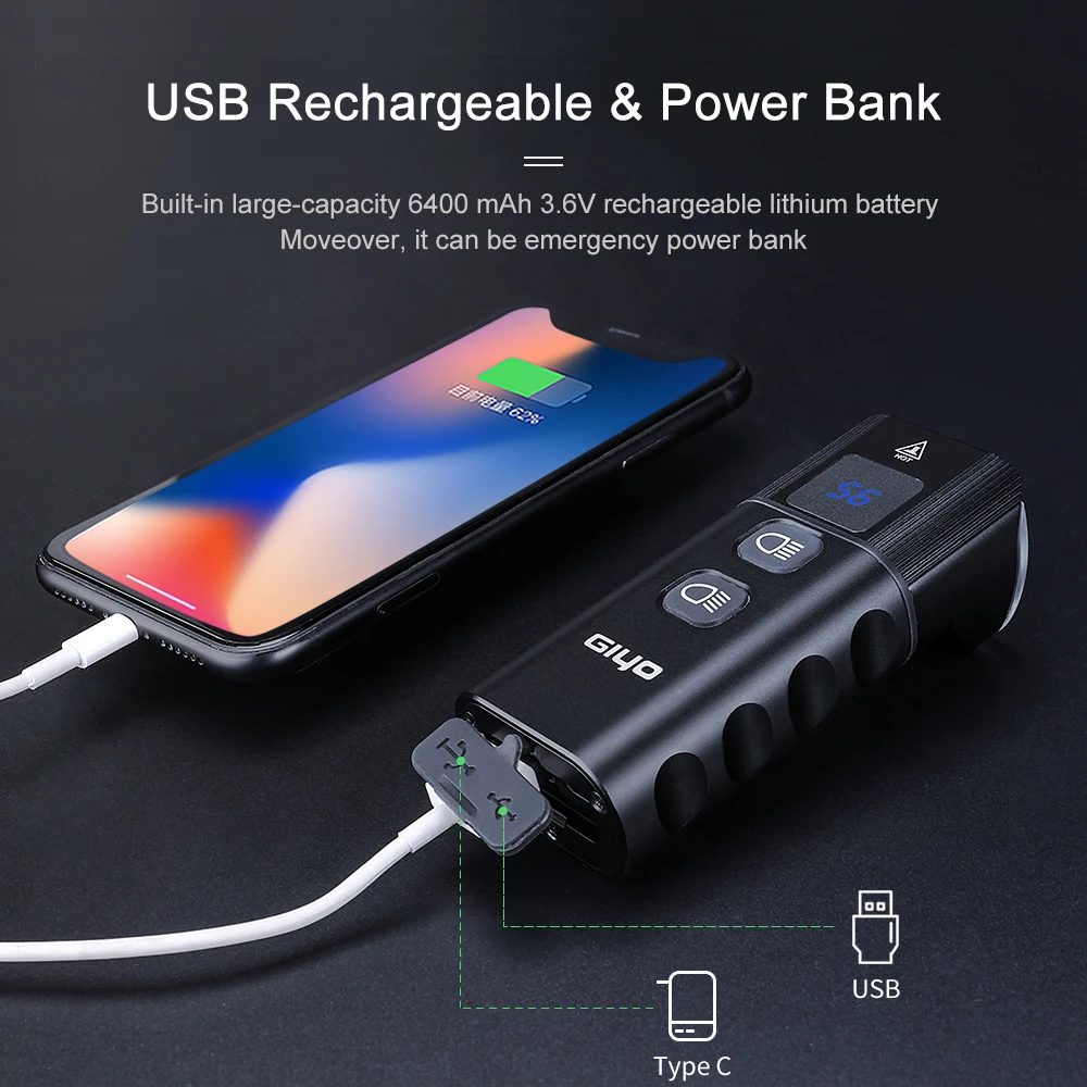 Economici Smart Bicycle Light Fanale Posteriore Anteriore Lampada Per Bici Torcia Ricaricabile USB Led Super Ciclismo Faro 6400mAh Lanterna Della Banca Di Potere