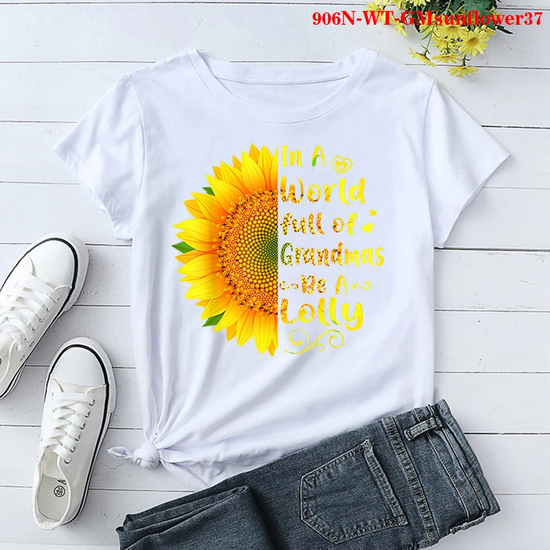 

Summer Plus Size Clothing New Sunflower Print T Shirt Women Korean Clothes O Neck Short Sleeve Tees Pink Tops Funny Women TShirt