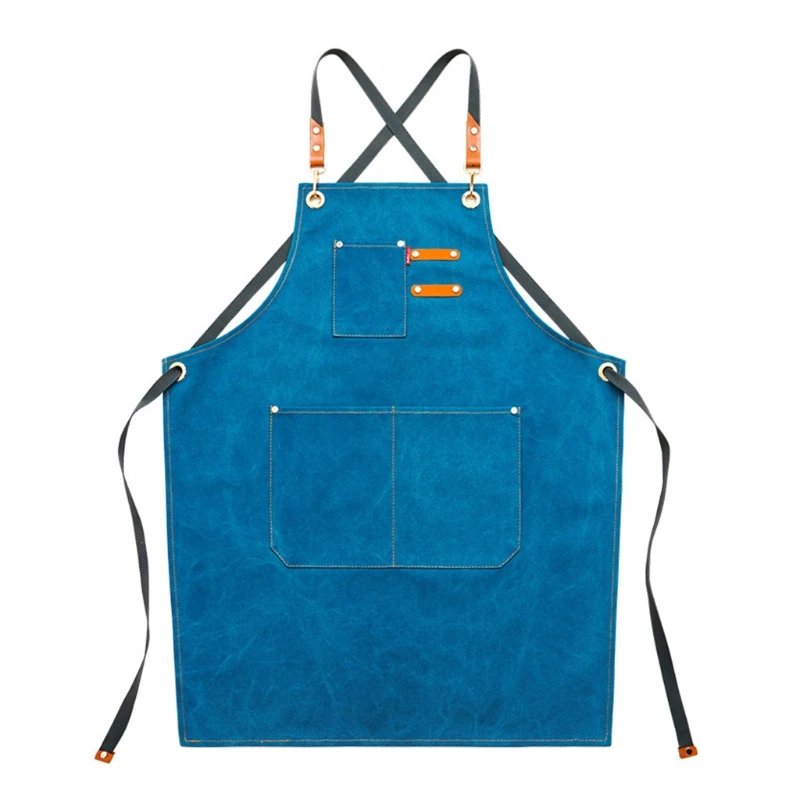 

High Quality Chef Apron Cotton Canvas Cross Back Adjustable Apron with Pockets for Women and E7CB