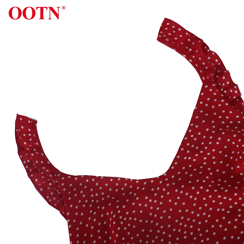 OOTN платье в красный горошек с оборками, женское летнее платье с открытой спиной на шнуровке, элегантное платье без рукавов на бретельках