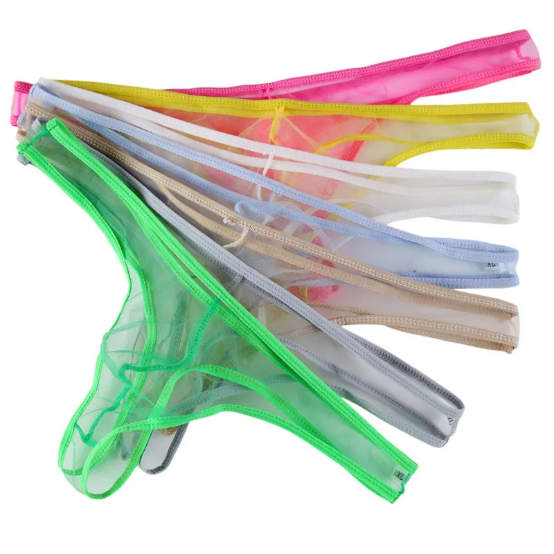 

8PCS/Lot Sexy Gay Thong G-string Mesh Transparent Panties Sissy Slip Hombre Men Underwear Lingerie T-back Thongs Tanga Male