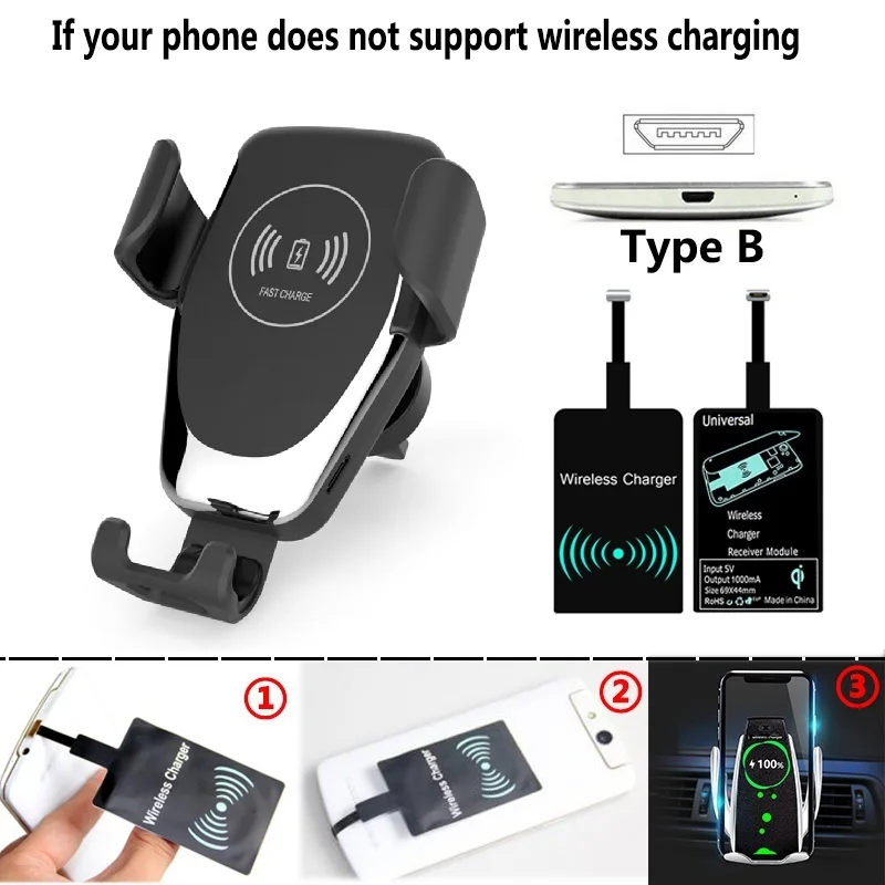 Black For Android B Быстрое Qi автомобильное беспроводное зарядное устройство для iPhone XS Max XR X Samsung S10 S9 интеллектуальная беспроводная зарядка телефона Автомобильный держатель для Xiaomi - Цвет: Black For Android B