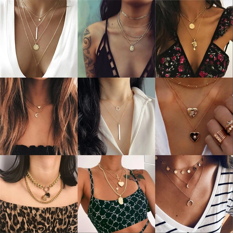 DAXI новый многослойный Кристалл лунные ожерелья и подвески для женщин винтажное