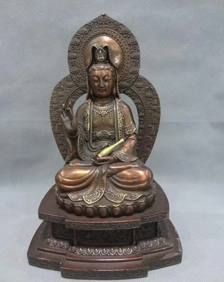 YM 318 12 &quotНастоящая китайская бронза Лотос Гуаньинь Будда Kwan-Yin Bodhisattva горшок