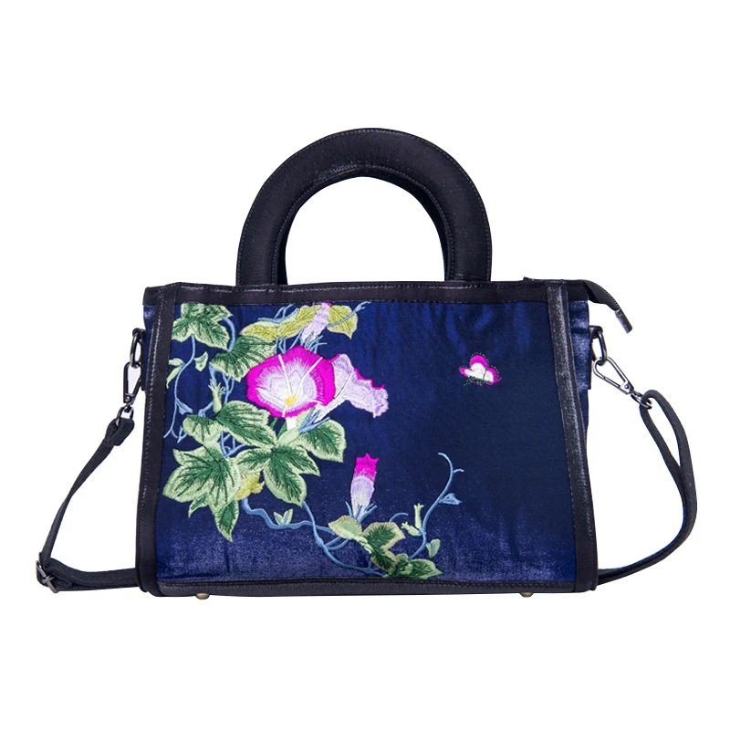 

Женская сумка на плечо в стиле ретро в китайском этническом стиле Стиль ручная вышивка, украшенное красивыми цветами хлопковая Курьерская ...