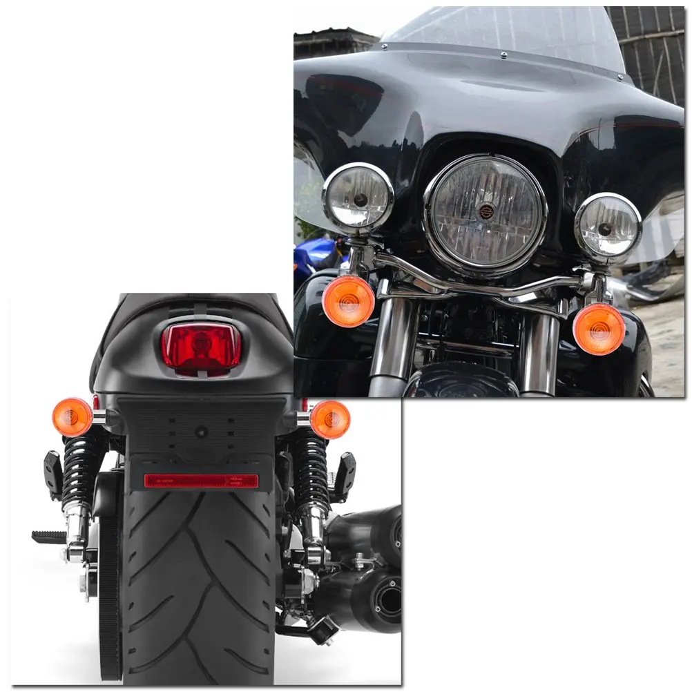 Motorcycle Turn Signals Universal Chrome-Bullet Front Rear Signal Lights for Honda Harley Bobber Chopper Cruiser Yamaha(4 P | Автомобили и