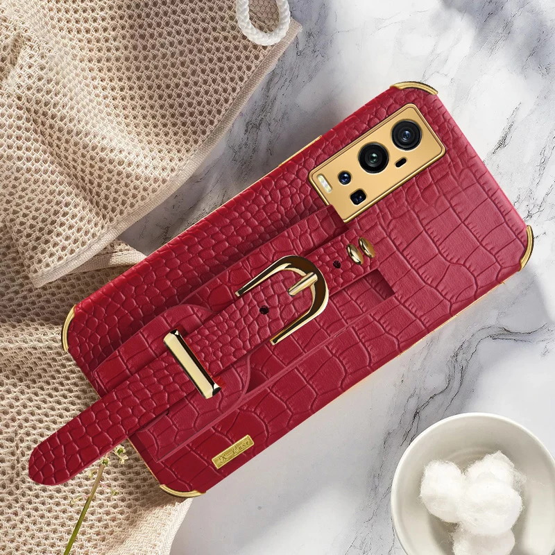 

Luxury Crocodile Pattern Leather Case For Vivo X60 Pro X50 X30 Cover Plating Shockproof Stand With Strap Funda Capa