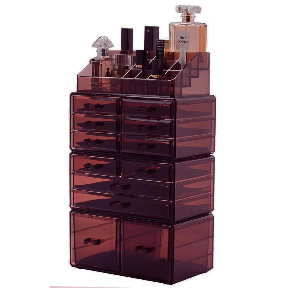 

4Pcs/Set Plastic Cosmetics Storage Rack Transparent Coffee Dimensions: (9.45 x 5.71 x 16.14) / (24 x 14.5 x 41)cm (L x190812218
