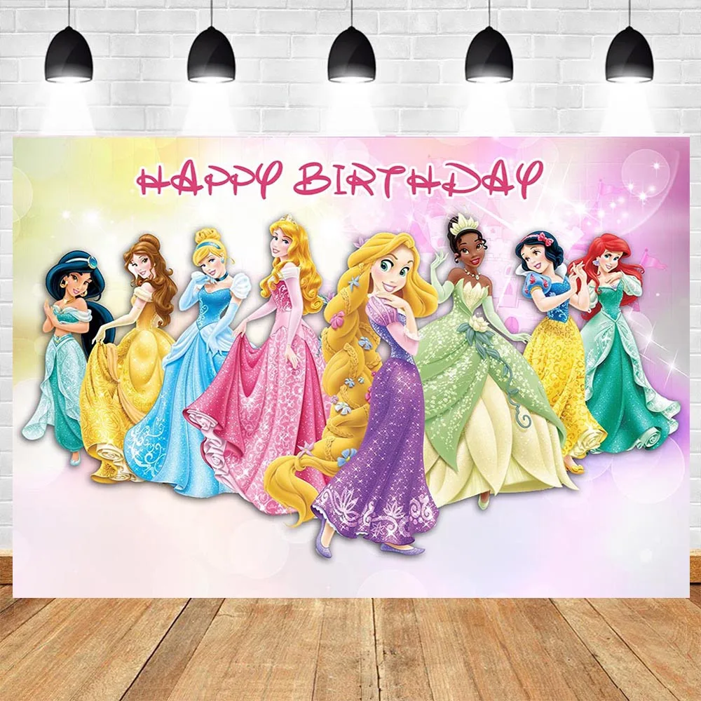 

125x80cm Disney Princess Party Backdrops Curtain Photobooth Backdrop Children's Birthday Party Wall Decorations Backdrop Stand