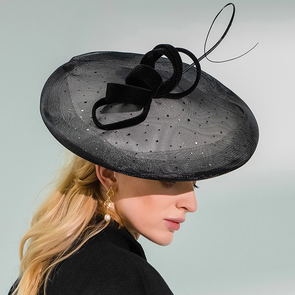 Женская шляпка-вуалетка с перьями FS черная шляпка-Вуалетка вуалью для свадебной