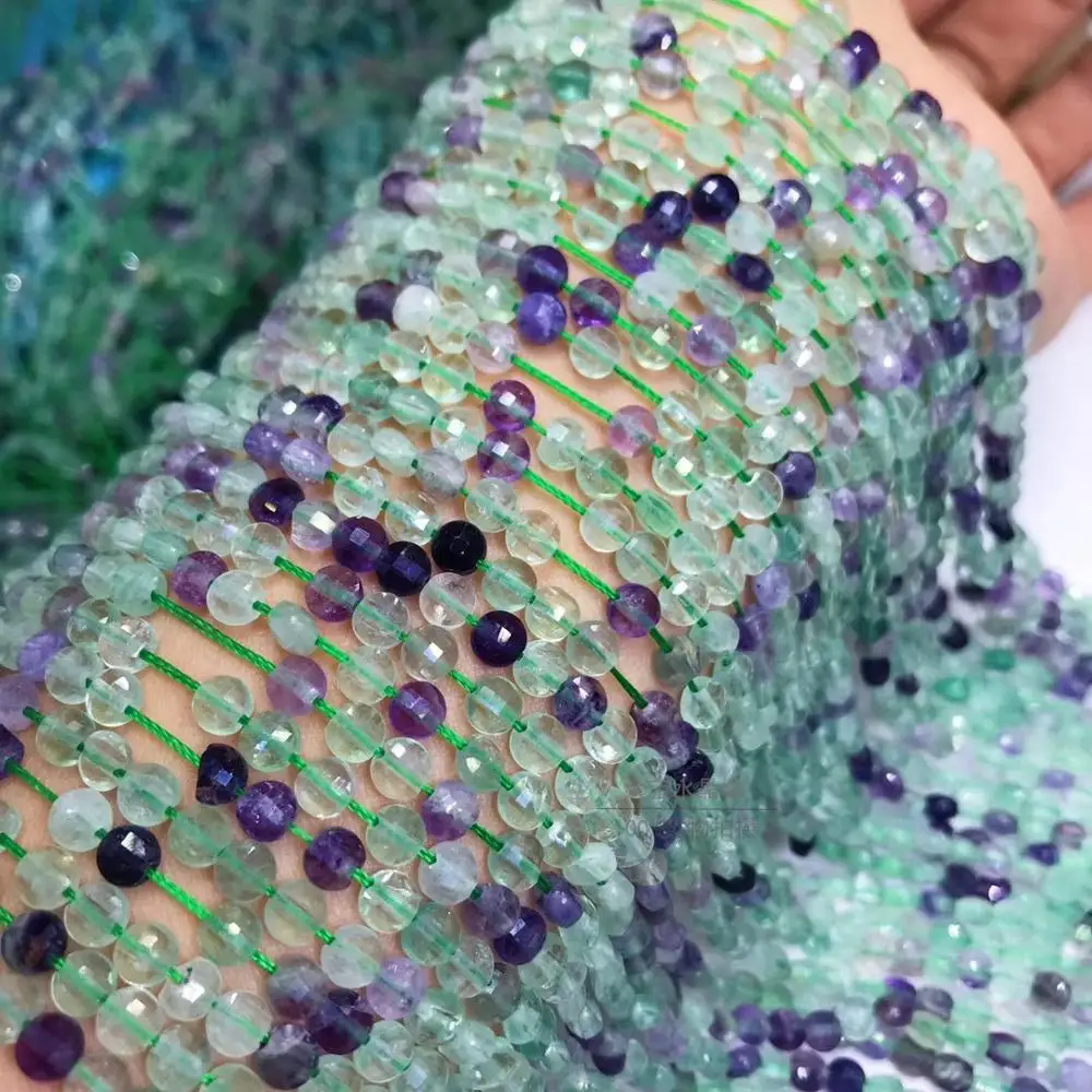 AAA LOOSE BEADS Fluorite coin faceted 3*4mm wholesale for DIY jewelry necklace 36cm | Beads