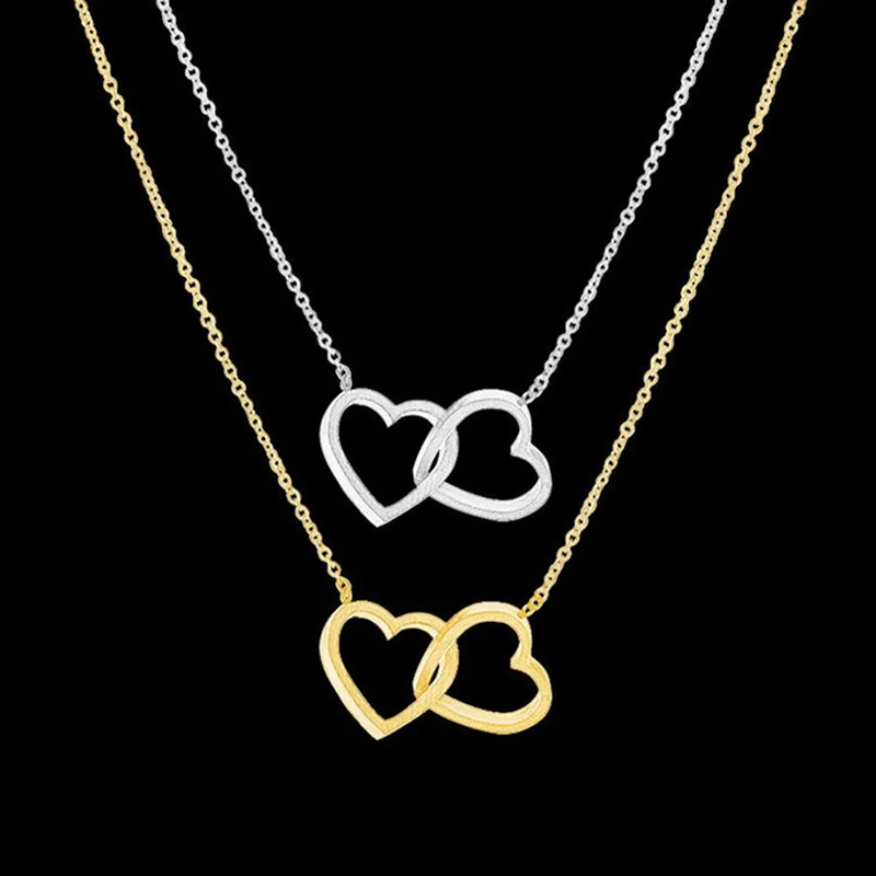 Модные ожерелья с двойным сердцем подвески для женщин любовь свадебные