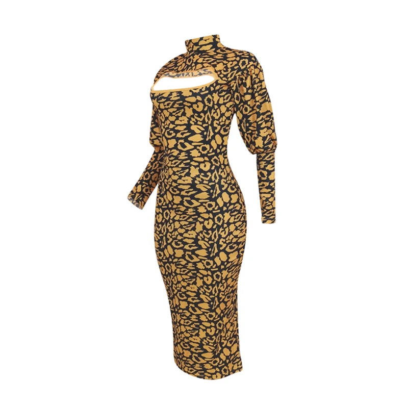 

Dresses for Women Mid-turtleneck Backless Long Sleeve Midi Dress Club Outfit Elegant Leopard Dress Wholesale Dropshipping