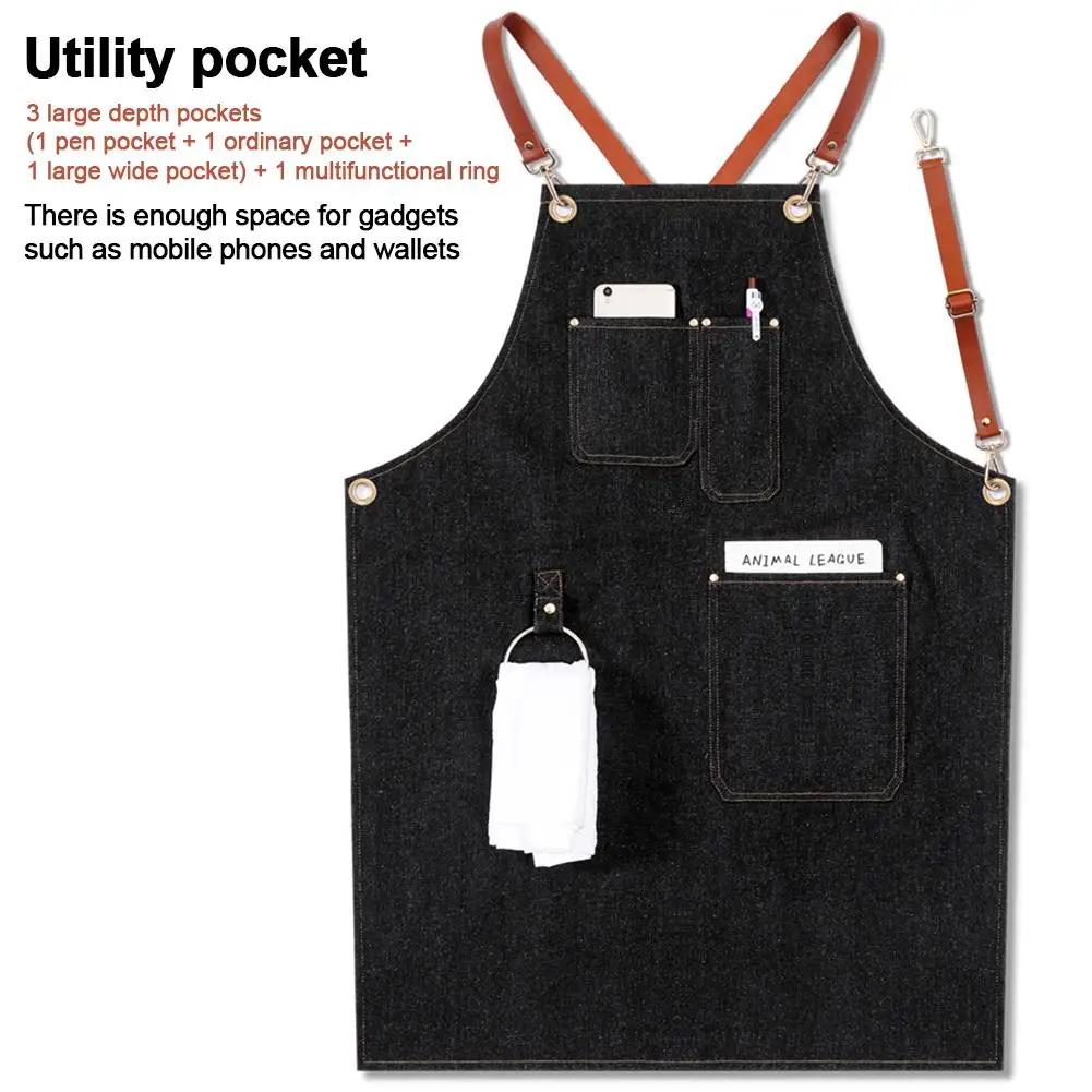 

1PCS Fashion Adjustable Kitchen Denim Work Apron Uniform Unisex Cooking Chef Apron Artist Waiter Pocket For Cooking Baking Rest
