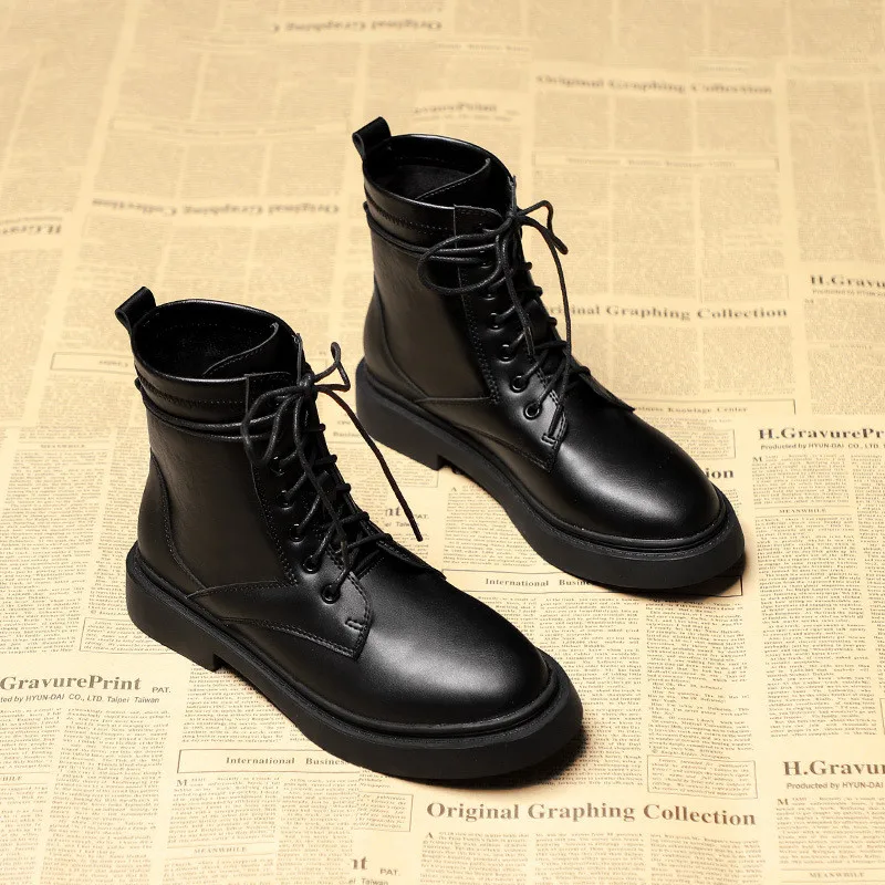 2022 Autumn New Boots Women's Lace-up Women's Boots British Style Side Pull Casual Short Boots Women's Boots
