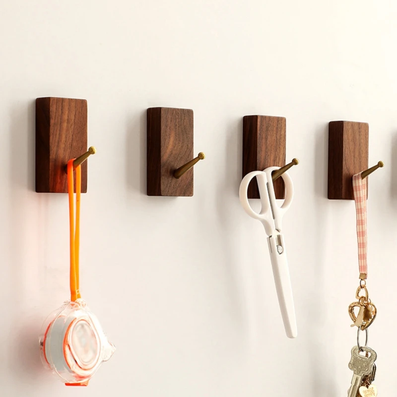 

Nordic Solid Wood Brass Coat Hook Wall-mounted Hanger Organizer Tools Sundries Rack Utilities Furniture Decoration