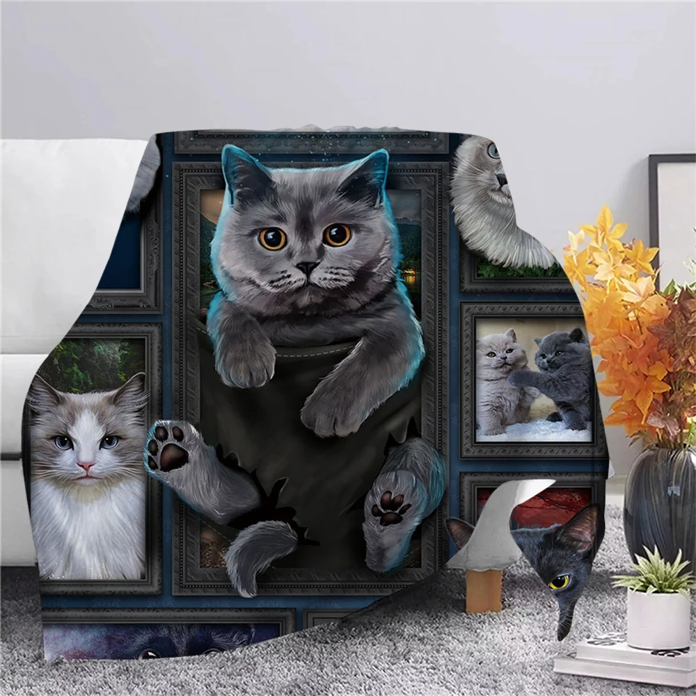 

Britischen Grau Katze Flanell Decke 3D Gedruckt Erwachsene Kinder Quilt für Bettwäsche Abdeckung Sofa Reise Büro Charakter Deck