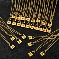 stainless steel necklace a z capital letter lock pendant clavicle chain women couple party goldsilver color metal jewelry1pc