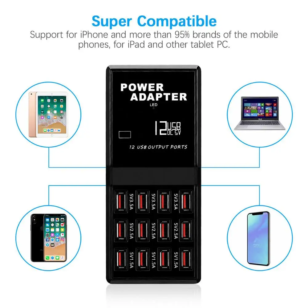 Мульти 12 Порты и разъёмы зарядка через USB станция хаб настольное стены сотового