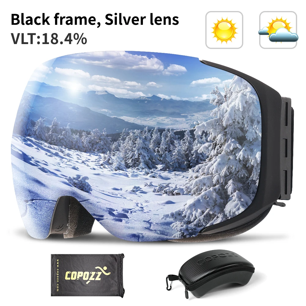 Silver Lens COPOZZ бренд Магнитные очки для катания на лыжах и сноуборде с чехол анти-туман UV400 двойной защиты объектива Для мужчин и Для женщин Горные лыжи очки - Цвет: Silver Lens