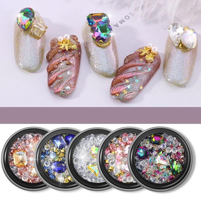 1 коробка Красочные Стразы драгоценные камни для ногтей 3D кристаллы плоские с