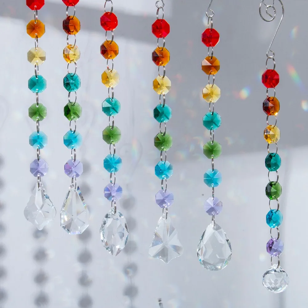 H& D чакра хрустальные призмы Suncatcher с мульти Восьмиугольные бусины окна висячие украшения Радуга производитель Коллекция декор, упаковка из 6